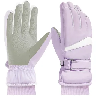 Feelorna Damen Winter Ski Handschuhe, Winddicht Thermische Touchscreen Handschuhe wasserdichte Surface&Fleece gefütterte Winter Warme Handschuhe für Skifahren Radfahren Outdoor Sport (Hellviolett)