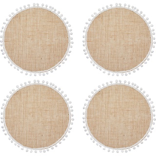 KitchenCraft Natural Elements 4-er Set Jute- Tischsets, 4 runde Jute-Tischsets, mit Bommel-Dekorationen, 38cm