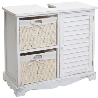 Mendler Waschbeckenunterschrank HWC-H20, Badezimmer Waschtisch, Massiv-Holz Korb-Schublade 60x65x31cm ~ shabby weiß