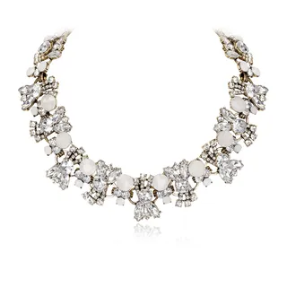 EVER FAITH Strass Lätzchen Statement Halskette Collier, Boho Vintage Floral für Damen Sommer Schmuck Weiß