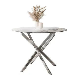 lookway Runder Tisch 90 cm mit Keramikplatte und Chrom Tischbeine