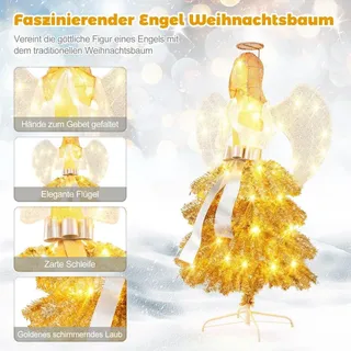 Künstlicher Weihnachtsbaum mit Engelsfigur Weihnachtsdeko mit warmweißen LED-Lichtern - Gold, Weiß