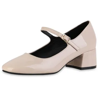 VAN HILL Damen Mary Janes in Beige Lack