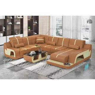 Modern Wohnlandschaft Sofa U Form Ecksofa Designersofa Weiß Kunstleder - Weiß