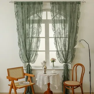Ahhzyys Transparent Vorhang Ösen Landhausstil Barock Rosemuster Orange 2 Stück Spitzengardinen Gardinen Durchlässig Spitzenvorhang Ösenvorhang für Schlafzimmer Wohnzimmer