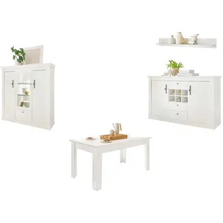 Furn.Design Esszimmer-Set 4-teilig weiß Pinie Landhaus, Soft-Close-Funktion , Weiß , Metall , Nachbildung,Pinie , Uni , 12 Fächer , Rechteckig,Rechteckig , eckig , 166x146x90 cm , FSC Mix , Esszimmer