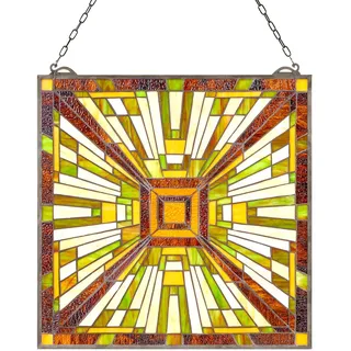 Vevor Buntglasfensterpaneel (501 x 527 mm) hängendes Buntglas mit Kette, Buntglas im Tiffany-Stil zum Aufhängen, traditionelles rechteckiges Vintage-Kunsthandwerk Fensterdekor für Küche & Kirchen