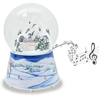 Schneekugel Weihnachten Spieluhr | Winterlandschaft Berge | Sockel Winterlandschaft Mittelblau | Musik Winter Wonderland | Schüttelkugel Weihnachtsdekoration | B: 10 cm H: 14 cm | 20290