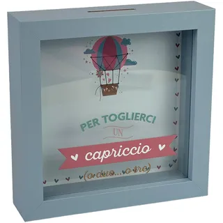 Dekorative Spardose aus Holz, Heißluftballon, 16 x 16 cm, Hellblau