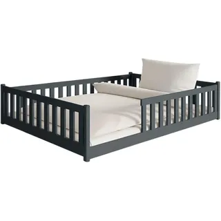 Kids Collective Jugendbett Bodenbett 140 x 200 cm Kiefer massiv grau weiß