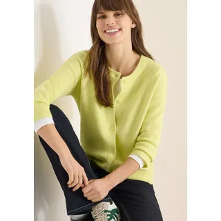 Cardigan CECIL, Damen, Gr. XL (44), iced gelb melange, Strick, Obermaterial: 37% Baumwolle, 34% Polyacryl, 26% Polyester, 3% sonstige Fasern, unifarben, bequem hüftbedeckend, Rundhals, Strickjacken Cardigan, mit Knopfleiste