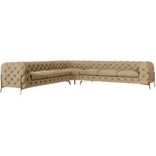 S-Style Möbel Ecksofa Chesterfield Lexi Beige Samt , Textil , Echtholz,Buche, Birke , Füllung: Polyetherschaumkern,Polyetherschaumkern , Eckteil, L-Form , 323x323 cm , Blauer Engel, FSC Mix, Oeko-Tex®, Hergestellt in Europa , Wohnzimmer, Sofas & Couches, Wohnlandschaften, Ecksofas