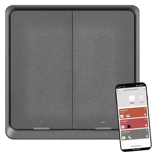 EMOS GoSmart - Smart Home Portabler Szenenschalter mit LED-Anzeige & App - ZigBee - batteriebetrieben - 2 Tasten, 6 Szenen - steuert unbegrenzt viele Smart Geräte oder Leuchten - anthrazitgrau
