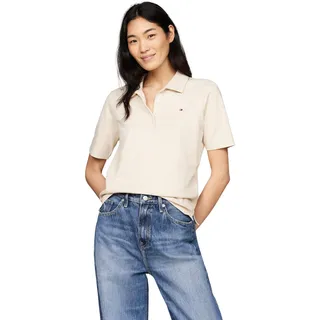 Tommy Hilfiger Damen Poloshirt Kurzarm Regular Fit, Beige (Classic Beige), XXL