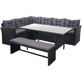 Mendler Poly-Rattan-Garnitur HWC-A29 7-tlg. Schwarz/Silber