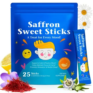 Safran Sweet Sticks Für Kinder, Stimmungsgleichgewichtsergänzung Für Kinder, Gleichgewicht & Müdigkeit & Energieunterstützung | Boost Kids' Stimmung | Natürlich Für 4 Jahre Und Älter (25 Portionen)
