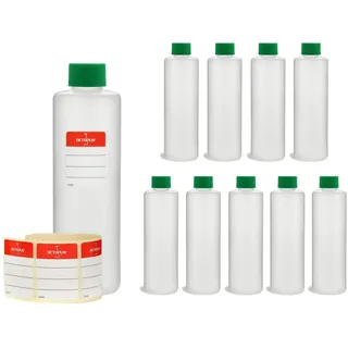 Octopus 10 Plastikflaschen 250 ml, rund mit grünen Deckeln (leer)