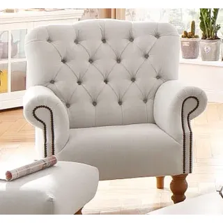 Home Affaire Sessel Lord Mikrofaser 86 x 93 x 84 cm Beige mit echter Chesterfield-Knopfheftung und Ziernägeln