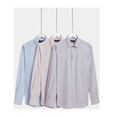 Mens M&S Collection 3pk Regular Fit Easy Iron Long Sleeve Shirts - Lilac Mix, Lilac Mix - 16.5