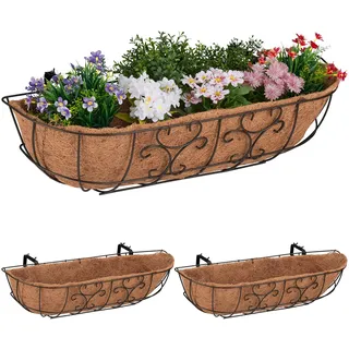 Relaxdays Blumenkasten Balkon, 3er Set, & Dunkelbraun