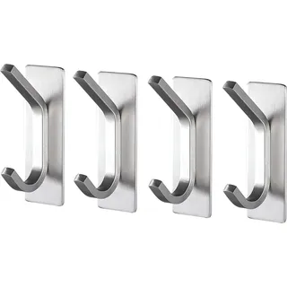 TOJ Living Wandhaken - Set mit 4 Haken - Garderobenhaken - Kleiderhaken wand - Klebehaken wand - Wandhaken garderobe - Selbstklebend - Handtuchhalter ohne bohren - Edelstahl - Silber - Silber