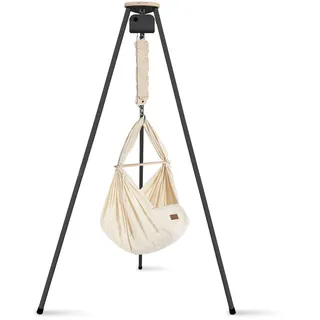 Schmusewolke Federwiege , Anthrazit, Beige , Metall, Kunststoff, Textil , Höhe ca. 4 cm , 135x194x135 cm , wendbar,Feder mit Sicherheitsseil , Babymöbel & Kindermöbel, Babyzimmer, Babybetten, Stubenwagen & Babywiegen