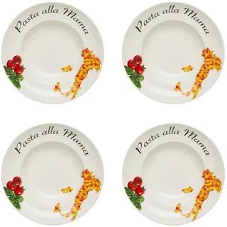KHG 4er-Set Pastateller, extra groß mit 30 cm Durchmesser in Pasta alla | perfekt für Gastro und Zuhause, hochwertiges Porzellan, Suppenteller, Salatteller, spülmaschinengeeignetKHG 2er-Set
