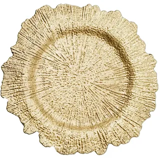 ZYDYRX Gold Platzteller Rundes Teller Dekorative Servierteller Plastik mit Rüschenrand 33cm Ladegerät Speiseteller für Hochzeiten Geburtstage Partys Tischdeko