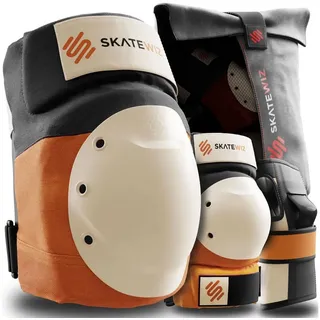 SKATEWIZ Inliner Schoner Erwachsene - Schoner Inliner Erwachsene - Knieschoner Ellenbogenschützer - Skate Protektoren Schutzausrüstung - Schlittschuhe, Schlittschuhschoner - M/L Sunrise Orange