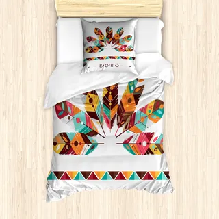 ABAKUHAUS Boho Bettbezug Set für Einzelbetten, Pastell farbige Federn, Milbensicher Allergiker geeignet mit Kissenbezug, Mehrfarbig