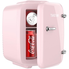 Tiastar Mini Tragbarer Kühlschrank, 4 Liter /6 Dosen Getränke & Hautpflege Mini-Kühlschrank für Schlafzimmer, Auto, Büro Schreibtisch, zwei Gänge - Kühler und Wärmer (Rosa)
