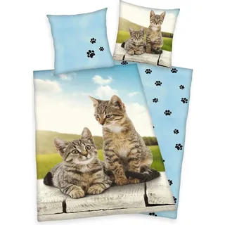 Herding Wende Bettwäsche Set Katzen Bettwäsche 2 tlg.135 x 200cm