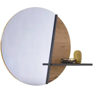 Voglauer Wandspiegel , Wildeiche , Holz, Glas, Holzwerkstoff , Wildeiche , furniert, mehrschichtige Massivholzplatte (Tischlerplatte) , rund , 84x70x20.3 cm , Goldenes M, Made in Austria , Ablage , Garderobe, Garderobenspiegel