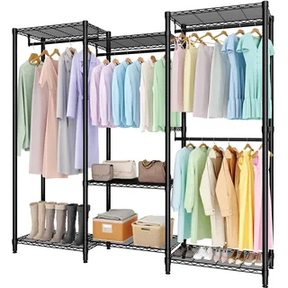 GarveeLife Kleiderständer Offen Bis 740 kg Freistehende Kleiderstange Stabiler Kleiderschrank Mit Höhenverstellbaren Einlegeböden Kleiderbügel Für Schlafzimmer & Flur 180 * 40 * 194.2 cm