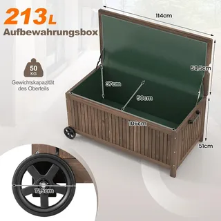 Holz-Gartenkasten - Aufbewahrungsbox - Gartenbox - Kissenbox - Gartenlager - Wasserdichte PE-Auskleidung