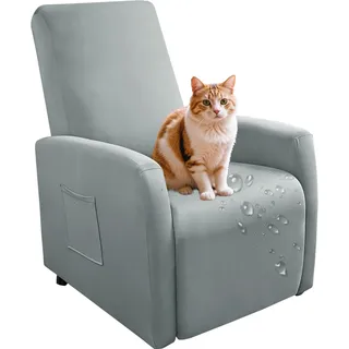Generisch wasserdichte Sessel überzug Stretch, Sesselschoner mit Taschen Wohnzimmer, Angepasster für Fernsehsessel Bezug-Light Gray