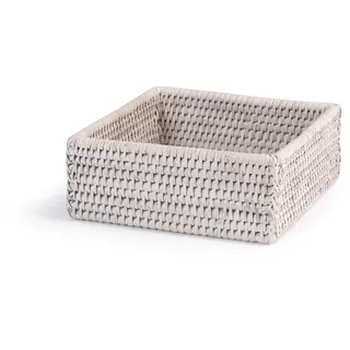 H&H Mehrzweck-Aufbewahrungsbox, quadratisch, aus Rattan, weiß, 19 x 7 cm