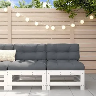 Garten Sofa Lounge Ecke Modul Couch mit Kissen aus Massivholz für Outdoor Terrasse Balkon Wintergarten Veranda Pool wetterfestes Sitzelement für Relaxen und gemütliche Stunden - Weiß