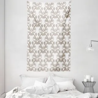 ABAKUHAUS Damast Wandteppich und Tagesdecke, Rococo Blumen in Taupe aus Weiches Mikrofaser Stoff Waschbar ohne Verblassen Digitaldruck, 140 x 230 cm, Taupe Weiß - Taupe