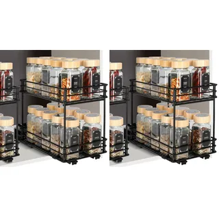 VINATO Ausziehbares Gewürzregal mit 2 Ebenen – Küchenorganizer mit Rollenschienen, Gewürzständer für Schrank, Spice Rack ohne Bohren (26x15x21,8 cm) (Packung mit 2)