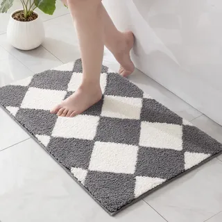 Exclusivo Mezcla Badematte Badteppich Weiche rutschfeste und Saugstarke Mikrofaser Fußmatte, Waschmaschinenfest und Schnelltrocknend für Badezimmer, Dusche und Wohnraum, 50x80 cm, Kariert Grau