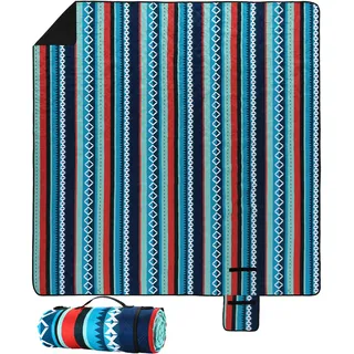 LIFERUN 200x200cm Maschinenwaschbar XL Picknickdecke – Extra Groß Faltbare Picknick Blanket für 4-5 Personen, Stranddecke & Campingdecke mit Tragegriff, Grün Gestreift