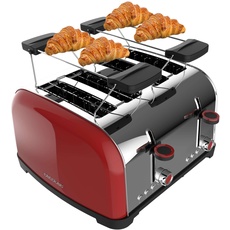 Bild von Vertikaler Toaster Toastin' time 1700 Double Red, 1700W, Doppelter kurzer und breiter Schlitz 3,8 cm, Obere Stäbe, Edelstahl, Automatische Abschaltung und Pop-up-Funktion, Krümelablage