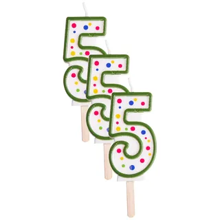 PME CA045 Kerze, Grün, Nummer 5, groß, Kunststoff, Green, 4 x 1 x 6.3 cm (Packung mit 3)