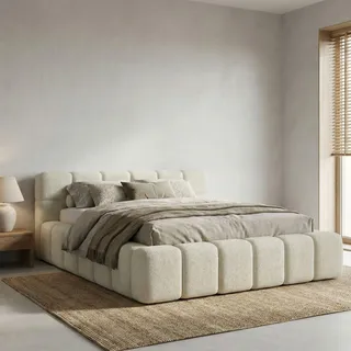 Dekori Polsterbett 160x200 NUBO PREMIUM Wolkenbett mit Bettkasten, Boucle Bett – Creme (Quelle 02) - Weiß