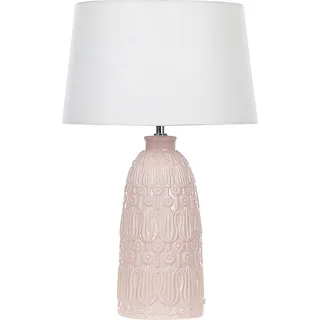 BELIANI Tischlampe mit Keramikfuß Rosa 56 cm Blumenmotiv Langes Kabel mit Schalter Lampenschirm aus Baumwolle / Jute in Weiß Wohnzimmer Schlafzimmer - Rosa, Weiß