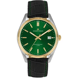 Jacques Lemans Quarzuhr JACQUES LEMANS "Derby", schwarz (schwarz, grün), Armbanduhren, Damen, Quarzuhr, Armbanduhr, Damenuhr, analog, Datum, Lederarmband