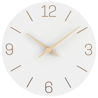 Warminn MDF Holz Wanduhr Ohne TickgeräUsche Lautlos Modern 30cm Quarz Groß Batterie Betriebene Wanduhr Einfach zu Lesen für Zimmer Zuhause KüChe Schlafzimmer BüRo Schule (Weiß)