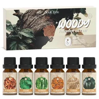 SoulOrigin Ätherisches Öl aus Holz Holz Duft Öle Set, Duft Öl Set für Öl Diffusoren, Duftöle für Seife Kerze Herstellung 6x10ml - Sandalholz, Zeder, Bambus, Teakholz, Vetiver und Wald Kiefer
