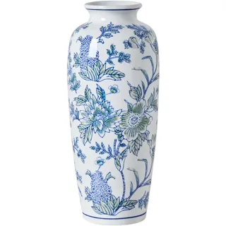 Blumenvase groß rund Porzellan weiß/blau handgemacht 35 cm hoch Guadix